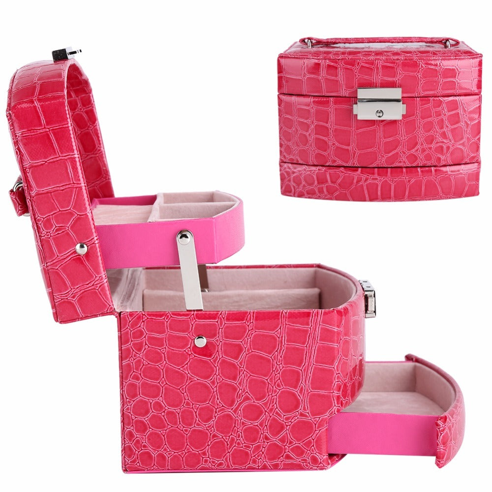 3-Layer Jewellery & Makeup Organizer – Leather Storage Box, Cosmetic Case.