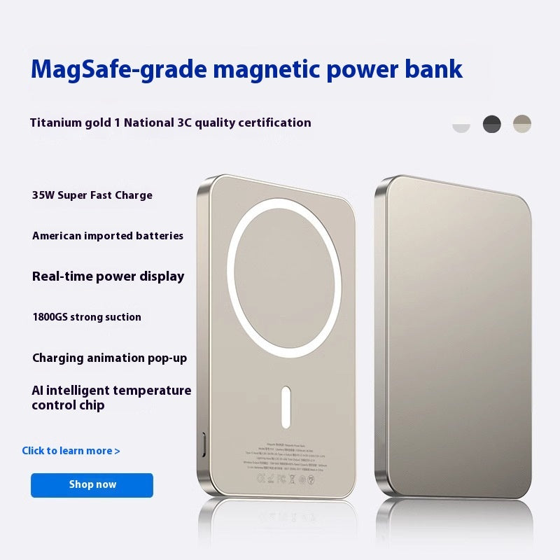 Magnetic Portable Power Bank with Wireless Charging (MagSafe Support)