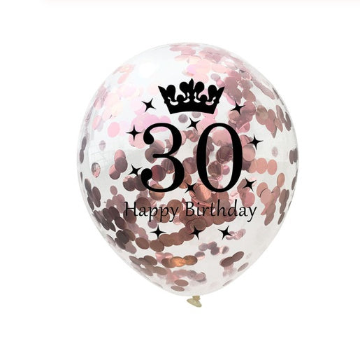 Party Balloons with Numeric Print and Confetti Inside