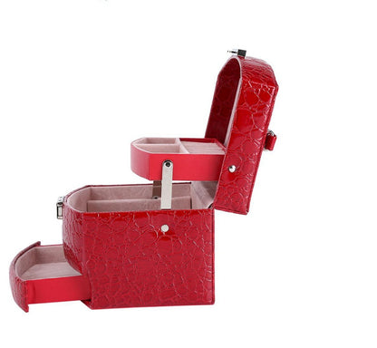 3-Layer Jewellery & Makeup Organizer – Leather Storage Box, Cosmetic Case.