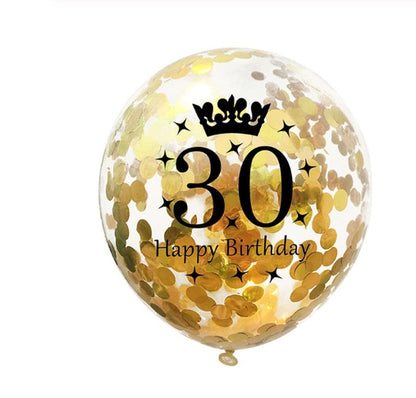 Party Balloons with Numeric Print and Confetti Inside