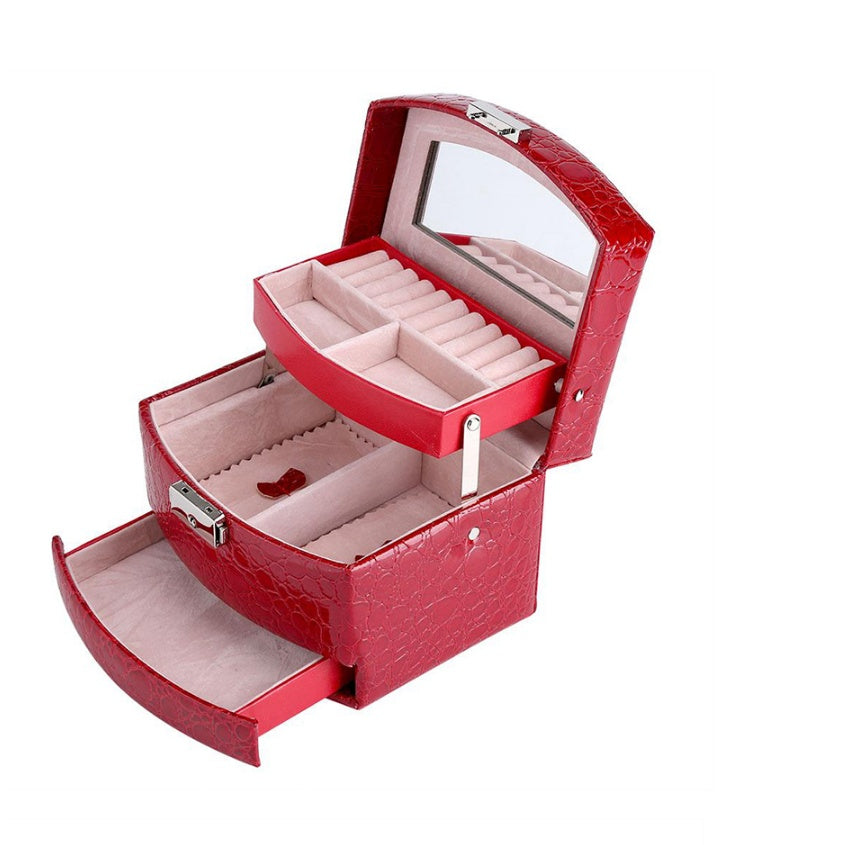 3-Layer Jewellery & Makeup Organizer – Leather Storage Box, Cosmetic Case.