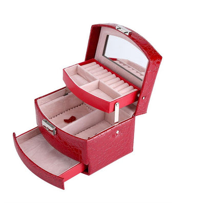 3-Layer Jewellery & Makeup Organizer – Leather Storage Box, Cosmetic Case.