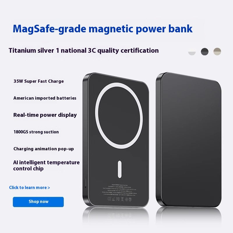 Magnetic Portable Power Bank with Wireless Charging (MagSafe Support)