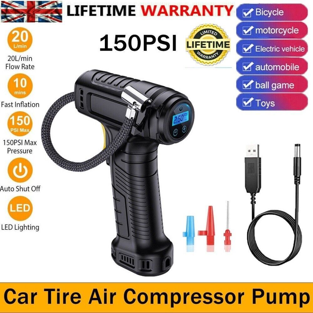 Cordless Digital Car Tyre Inflator – USB Rechargeable Air Compressor