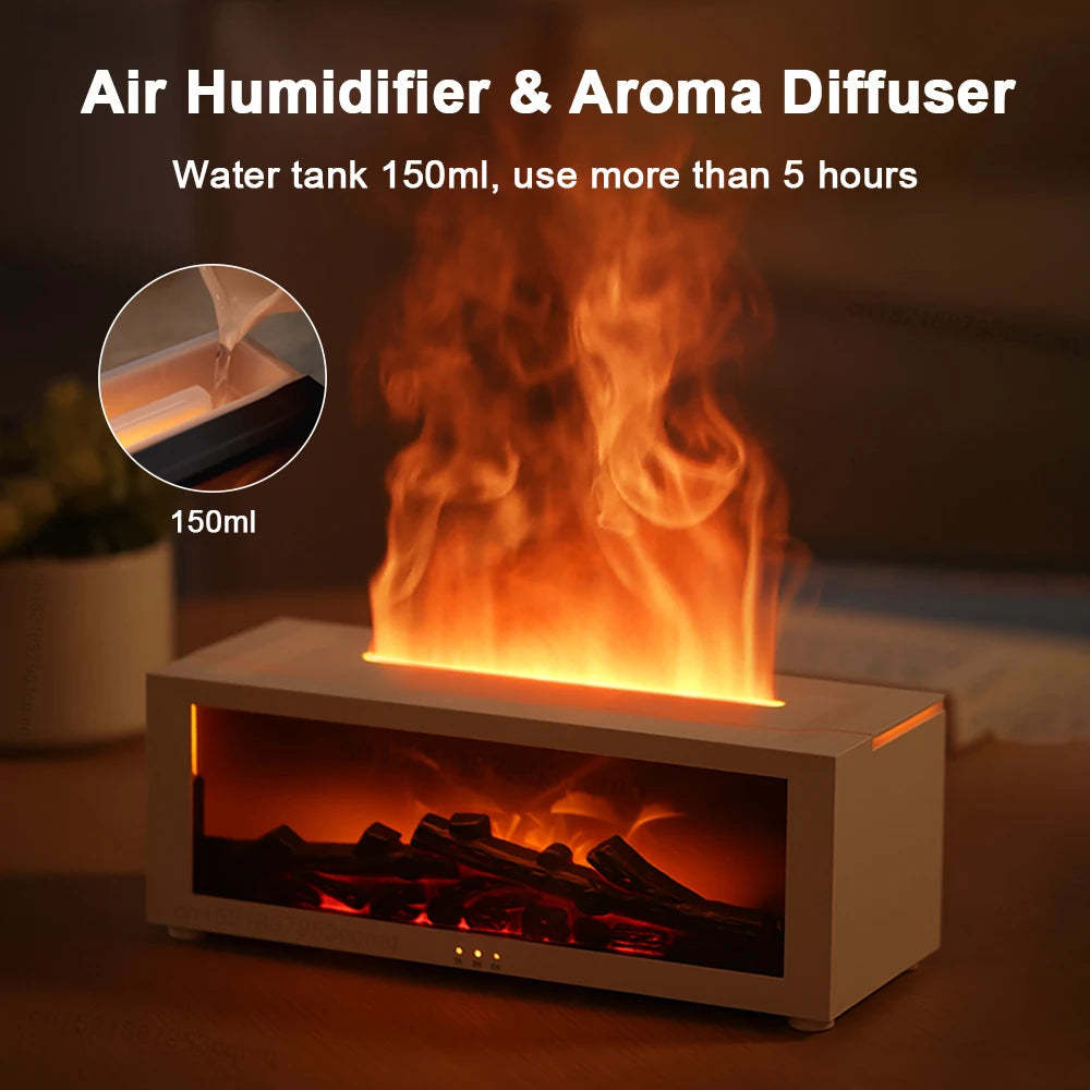 3D Flame Aromatherapy Diffuser – Colourful Essential Oil Humidifier with Large Mist Output & Fireplace Effect