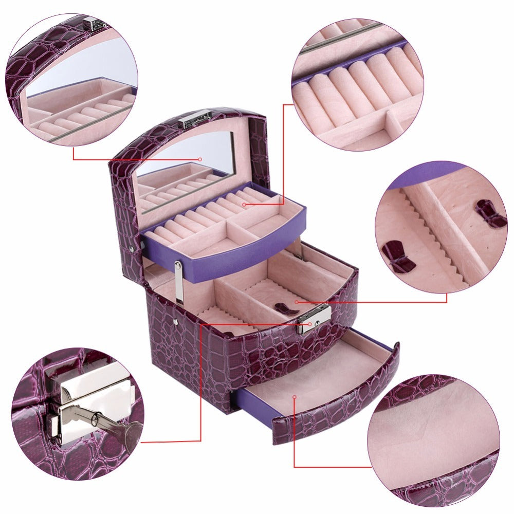 3-Layer Jewellery & Makeup Organizer – Leather Storage Box, Cosmetic Case.