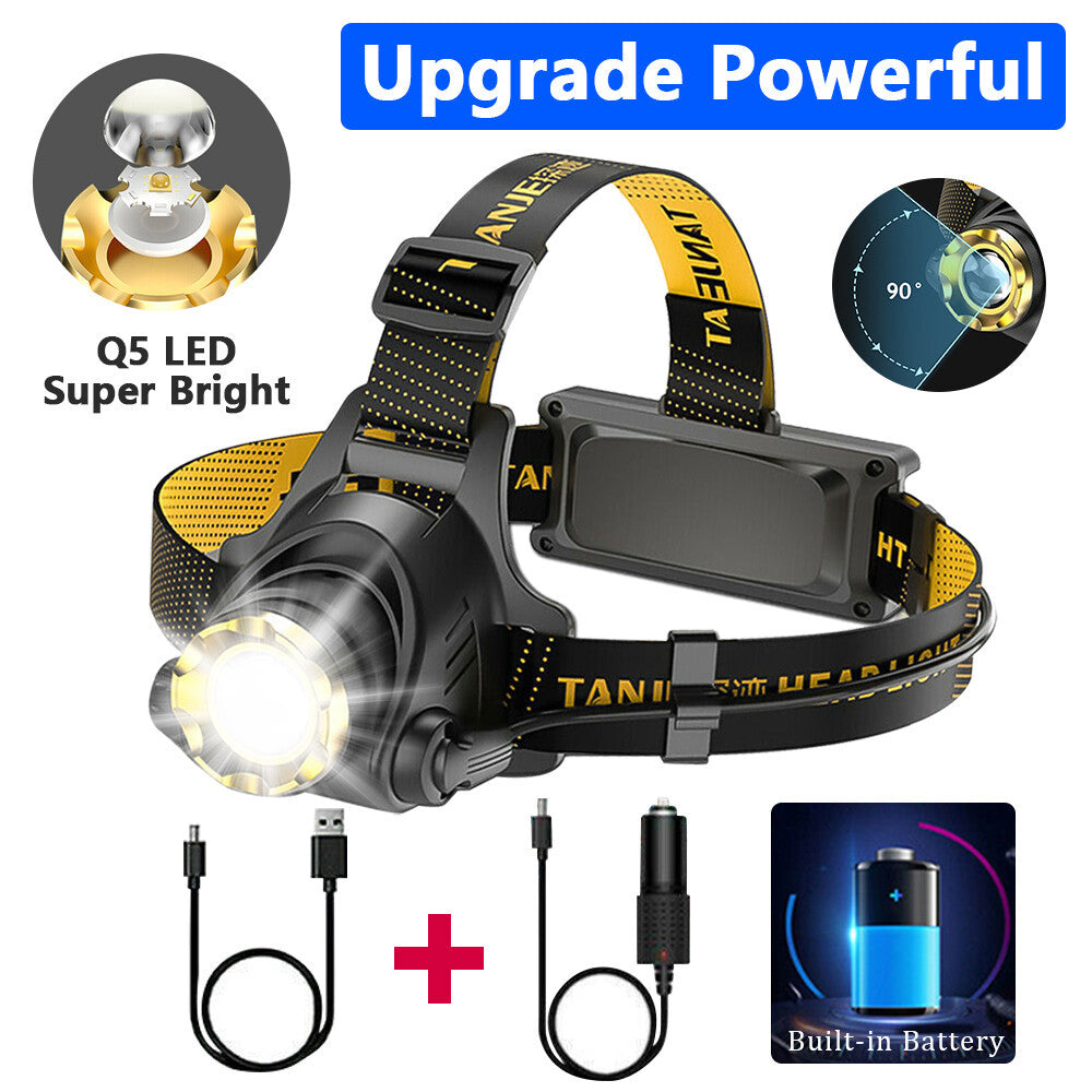 Rechargeable LED Headlamp – Zoomable Head Torch with 3 Modes, Powerful Flashlight for Fishing, Driving & Camping