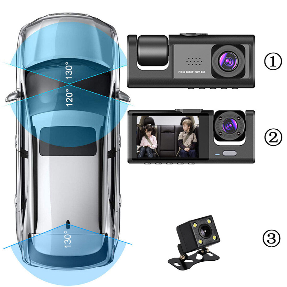 Full HD 1080P Dual-Lens Dash Cam with G-Sensor, Front & Rear DVR Recording