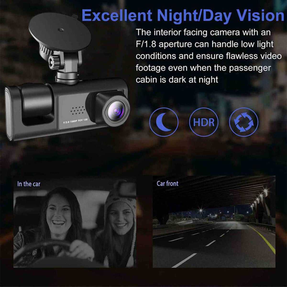 Full HD 1080P Dual-Lens Dash Cam with G-Sensor, Front & Rear DVR Recording