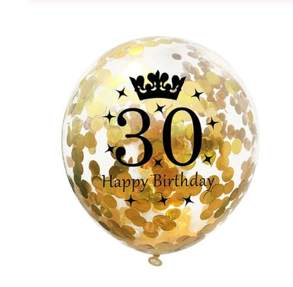 Party Balloons with Numeric Print and Confetti Inside