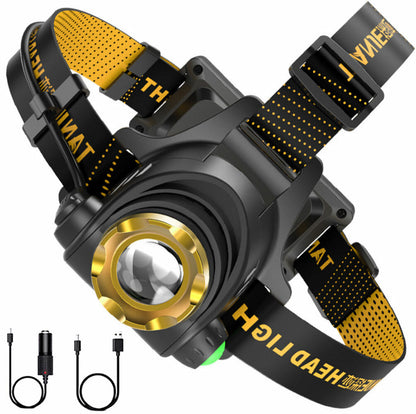 Rechargeable LED Headlamp – Zoomable Head Torch with 3 Modes, Powerful Flashlight for Fishing, Driving & Camping