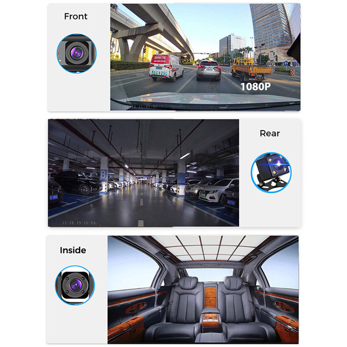 Full HD 1080P Dual-Lens Dash Cam with G-Sensor, Front & Rear DVR Recording