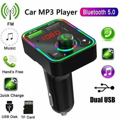 Car Bluetooth FM Transmitter with USB Charger, MP3 Player & Hands-Free Calling