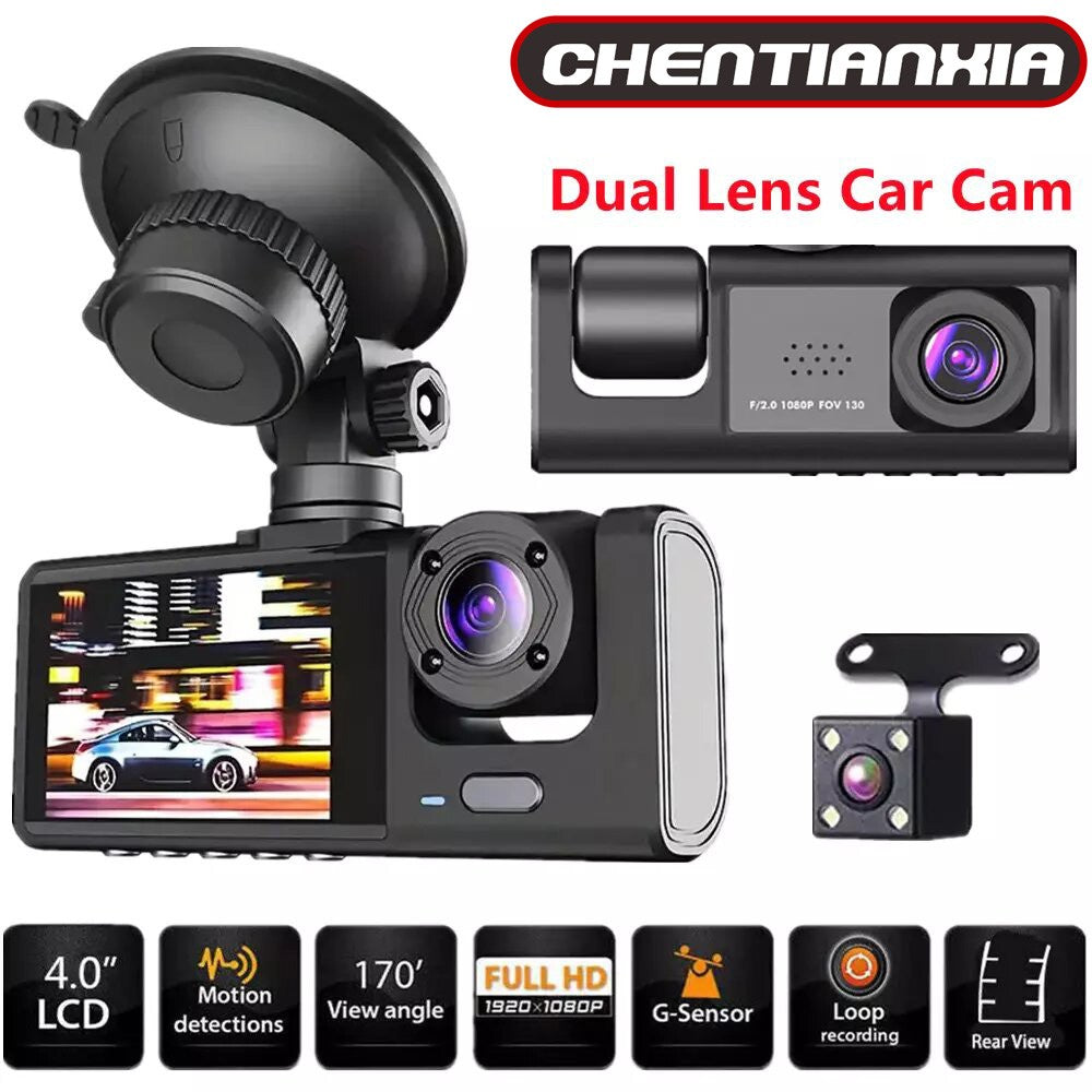 Full HD 1080P Dual-Lens Dash Cam with G-Sensor, Front & Rear DVR Recording